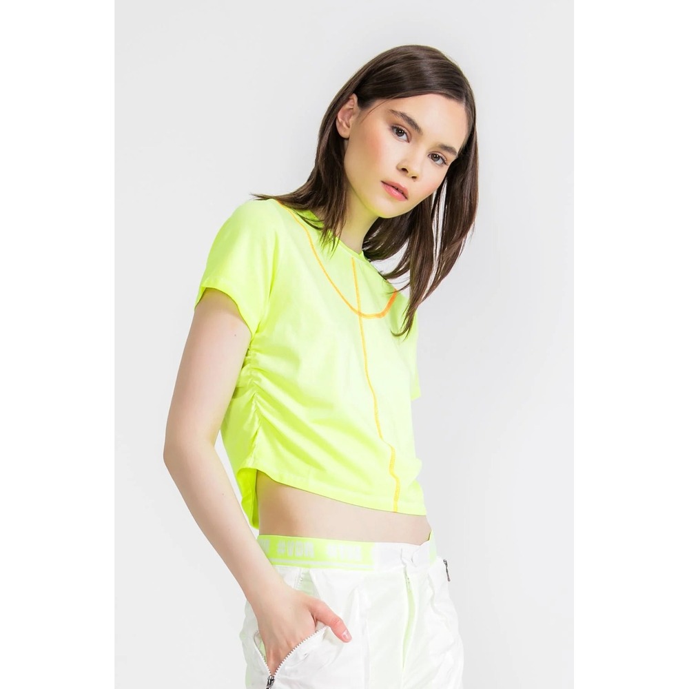 VDR Viadellerose Neon Yellow Cropped Tee‎ Shirt Size Medium